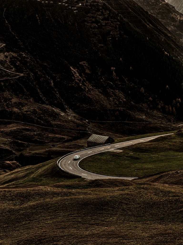 The Bormio approach to the Stelvio Pass winding through its northern hairpins.