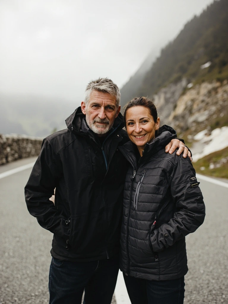 Founders Luca Bormolini and Giulia Vivaldini on a Stelvio road.